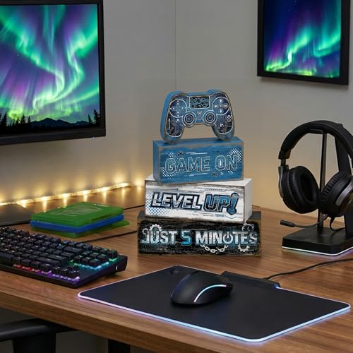 Britimes Tiered Tray Decor Set, 4 Pack, Wooden Table Sign, Gamer Gaming - style: Game