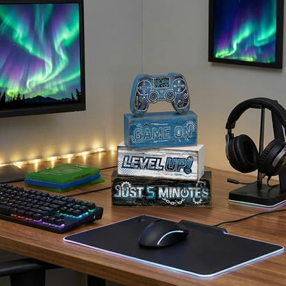 Britimes Tiered Tray Decor Set, 4 Pack, Wooden Table Sign, Gamer Gaming - style: Game