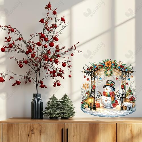 Yunzlly Stand Up Diamond Art Painting Kit, Desktop Gem Painting Ornament Kit for Adults, Tabletop Acrylic Diamond Board Painting (Snowman) - color: Snowman