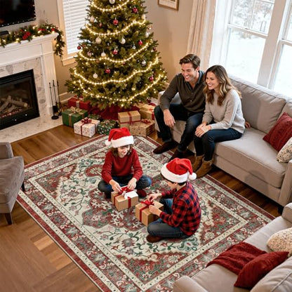 U'Artlines Red Christmas Area Rug 5x7 Boho Washable Soft Holiday Carpet - color: Christmas Red, size: 5' x 7' (Rectangular)
