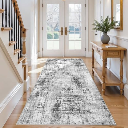 Extra Wide Hallway Rug 4x9: Washable Modern Abstract Living Room Rug Black - color: Black, size: 4' x 9' (Runner)