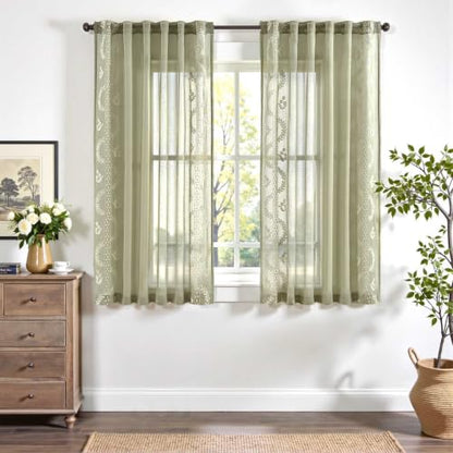jinchan Floral Sheer Curtains, Back Tab 50x63 Inch, 2 Panels Green - color: S | Green, size: 50"W x 63"L (Pack of 2)