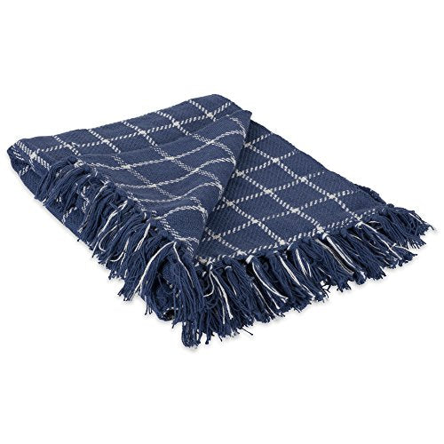 DII Transitional Checked Plaid Woven Throw, 50x60, French Blue - color: French Blue, size: 50x60"