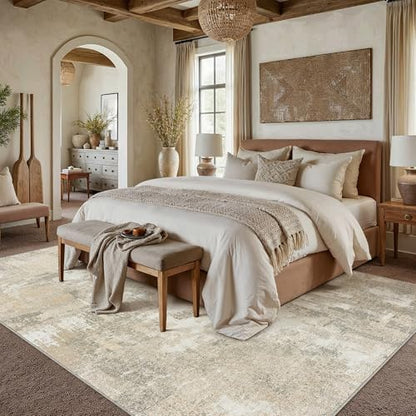 HUGEAR 6x9 Beige Grey Abstract Washable Area Rug for Living Room - color: Beige&grey, size: 6' x 9' (Rectangular)