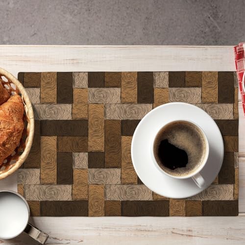 Chocolate Parquet Placemats Set of 4 Linen Washable 12x18 inch - color: Chocolate