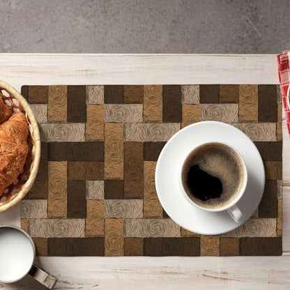 Chocolate Parquet Placemats Set of 4 Linen Washable 12x18 inch - color: Chocolate