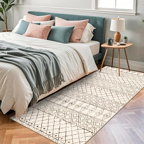3x6 Washable Kitchen Runner Rug: Non Slip Moroccan Hallway Runners Beige - color: Geo Beige, size: 3' x 6' (Rectangular)