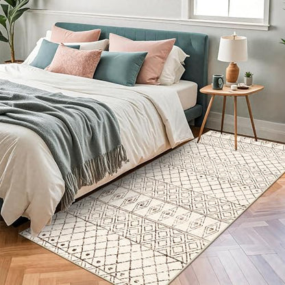 3x6 Washable Kitchen Runner Rug: Non Slip Moroccan Hallway Runners Beige - color: Geo Beige, size: 3' x 6' (Rectangular)