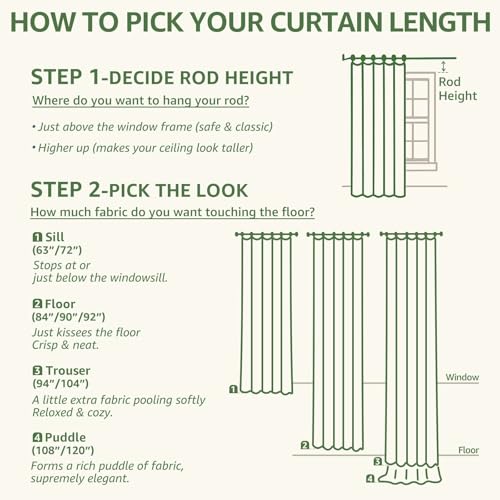 jinchan Linen Curtains 63 inch Green Floral Farmhouse Rod Pocket 2 Panels - color: Amlie Green, size: 50"W x 63"L (Pack of 2)