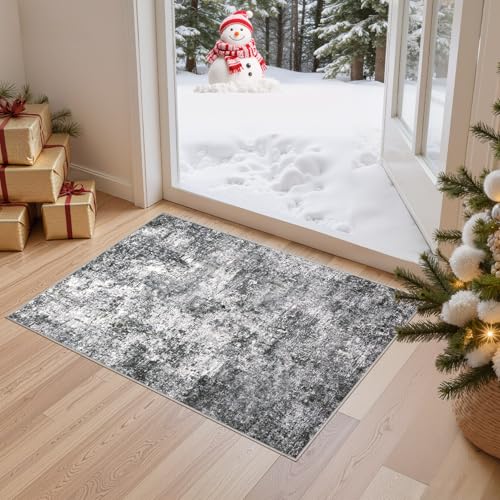 DMOYEST 2x3 Entryway Area Rug Washable Abstract Grey Small Carpet - color: Grey, size: 2' x 3' (Rectangular)