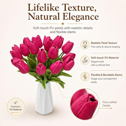 Mandy's 20 Stems Hot Pink Artificial Tulip Flowers for Home Centerpieces - color: Hot Pink