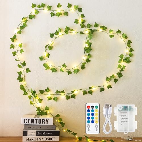 Ivy Vine Lights for Bedroom,13FT 40 LED Leaf Garland with Remote - color: Ivy, size: 40 LED-Battery & USB
