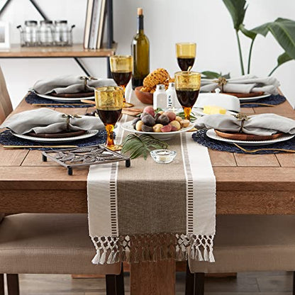 DII Dobby Stripe Table Runner, 13x72, Brown & Cream Background - color: Brown, size: 13x72"