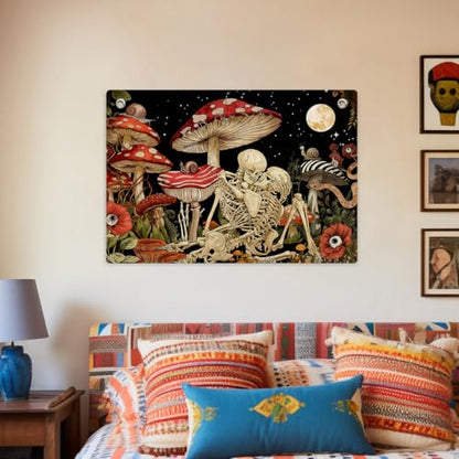 Gothic Skull & Mushroom Tapestry Banner Flag Dark Academia Skull Wall Decor - color: Multi 0664