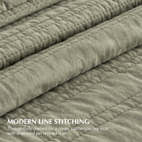 EVERGRACEHOME 100% Cotton Modern Lines Quilt Set Queen Size, Light Sage - color: Light Sage, size: Full/Queen (92" X 92")