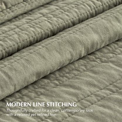EVERGRACEHOME 100% Cotton Modern Lines Quilt Set King Size, Light Sage - color: Light Sage, size: King (108" X 92")