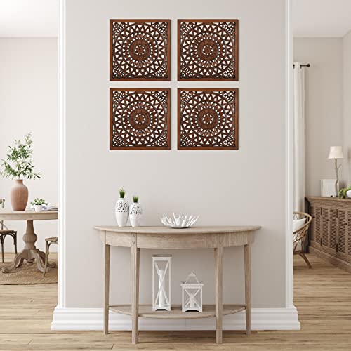 Wooden Designer Wall Hanging Plaques/Wall Plaque Wall Décor Plaques Set of 4-16x16 Inch - Burnt, Elegant Sculpture Wall Décor Panel to Enhance the Décor of Your Room or Office - color: Burnt, size: 16" x 16"