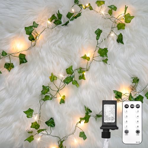 suddus 33FT 100 LED Ivy Vine with Fairy Lights Plug in Clear Wire - color: IVY, size: 100 LED-Plug