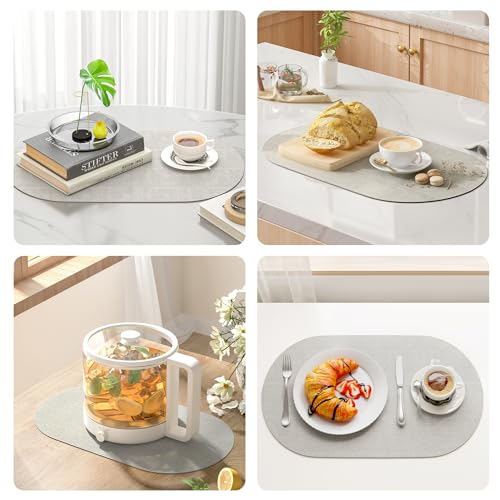 DOLOPL Oval Placemats Set of 6, Gray Faux Leather Table Place Mats - color: Gray, size: Medium: 11.8" x 17"