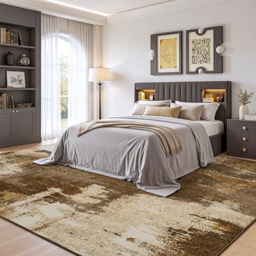 Merelax 5x7 Brown Washable Area Rug Non-Slip Faux Wool Abstract Rug - color: Brown, size: 5' x 7'(60''x84'')