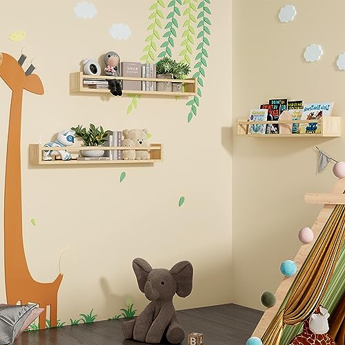 Fixwal Floating Nursery Book Shelves for Wall, 23.6 Inches, Set of 3 - color: Natural, size: 23.6inches