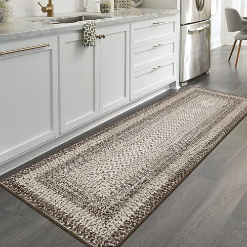 RUGSREAL 2x6 Runner Rug Braided Print Hallway Area Rugs Machine Washable - color: Mocha, size: 2' x 6' (Runner)