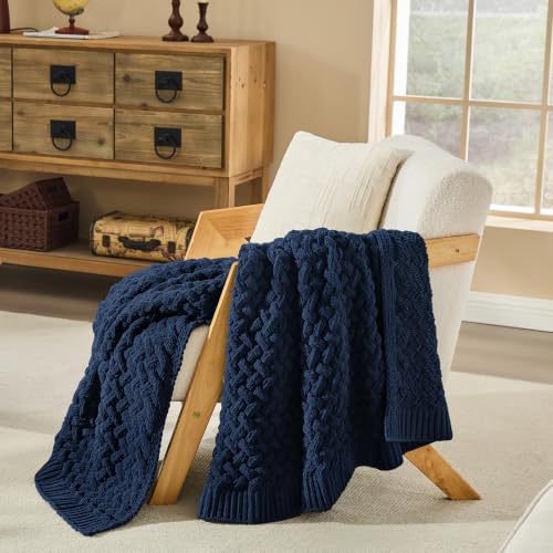 Deep Sea Blue Chunky Knit Throw Blanket,Extra Thick Cozy Sofa Blanket 50x60 - color: Deep Sea Blue, size: 50"x60"