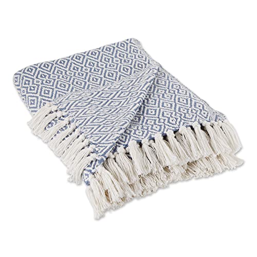 DII Rustic Farmhouse Double Diamond Woven Throw, 50x60, Stonewash Blue - color: Stonewash Blue, size: 50x60"