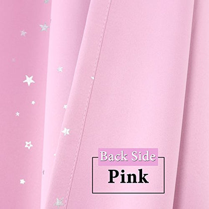 H.VERSAILTEX Blackout Star Curtains for Kids Room Boys Girls Twinkle Silver Stars Full Light Blocking Cute Thick Soft Curtain Drapes, Grommet Top, 2 Panels, 52" W x 63" L, Pink - color: Glitter Stars in Pink Base, size: 52"W x 63"L (Pack of 2)