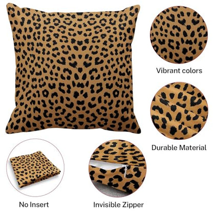 Throw Pillow Covers, Safari Brown, Set of 4, 18"x18" - color: Leopard Print 2