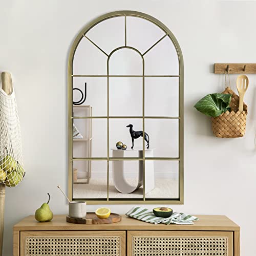 HQiJun Wall Mirror Window Decorative Mirrors Arched Farmhouse for Living Room Bedroom Entryway Bathroom Vanity (Gold, 41.3" x 24" x 1") - color: Gold, size: 41.3"L x 24"W