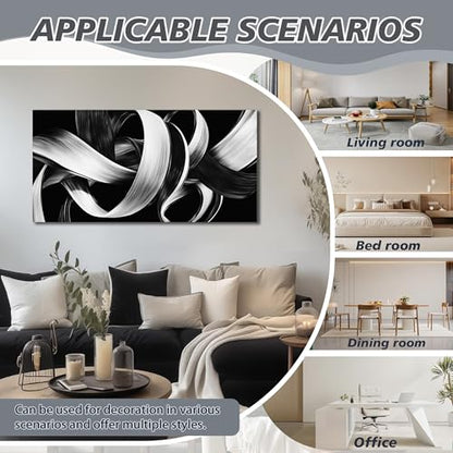 Modern Abstract Wall Art Black and White Curve Line Decor 24"X48" - size: 24"L x 48"W