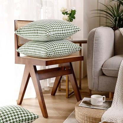 Chenille Houndstooth Pillow Covers 18x18, Set of 2, Green and White - size: 18" x 18" (Pack of 2)