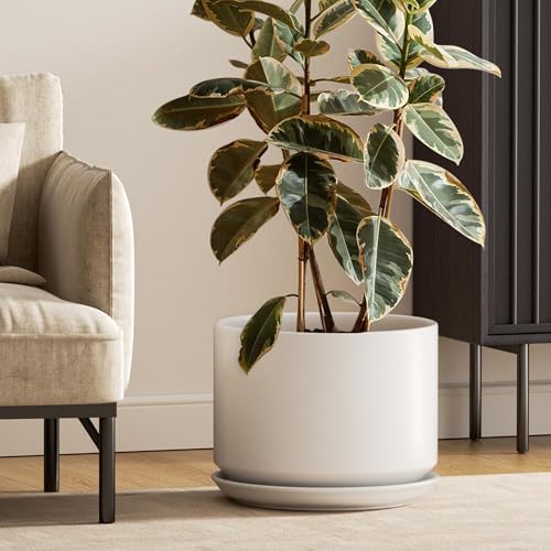 LE TAUCI 12 Inch Pots for Plants, Ceramic Planter with Saucer, White - color: White, size: 12"