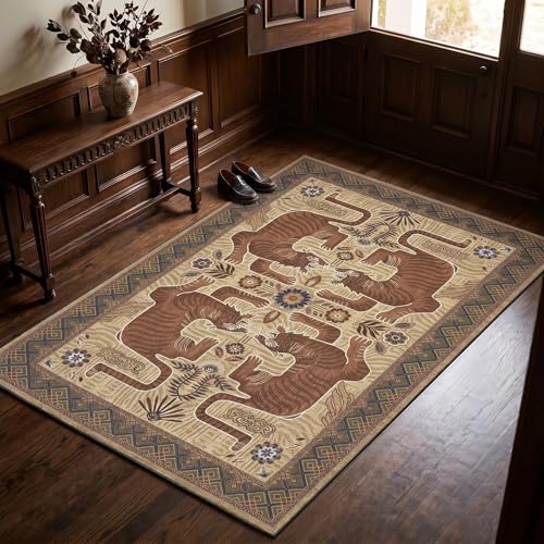 GarveeHome 3x5 Tiger Washable Rug Entryway Boho Bedroom Non Slip Vintage - color: Camel, size: 3' x 5' (Rectangular)