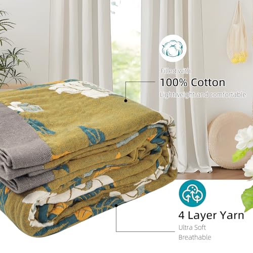 Boho Throw Blanket for Couch Bed, 100% Cotton Soft Rustic Quilt - color: Flower Branch, size: 60''x 80''