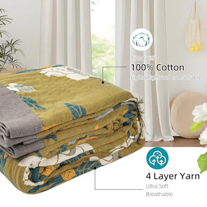 Boho Throw Blanket for Couch Bed, 100% Cotton Soft Rustic Quilt - color: Flower Branch, size: 80''x 90''