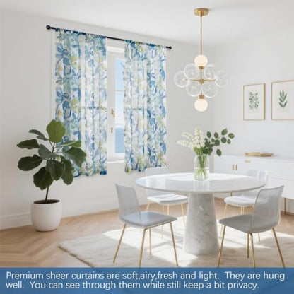 Farmhouse Sheer Curtains 72 Inch Length for Living Room 2 Panels - color: Leaf | Blue, size: 50"W x 72"L (Pack of 2)