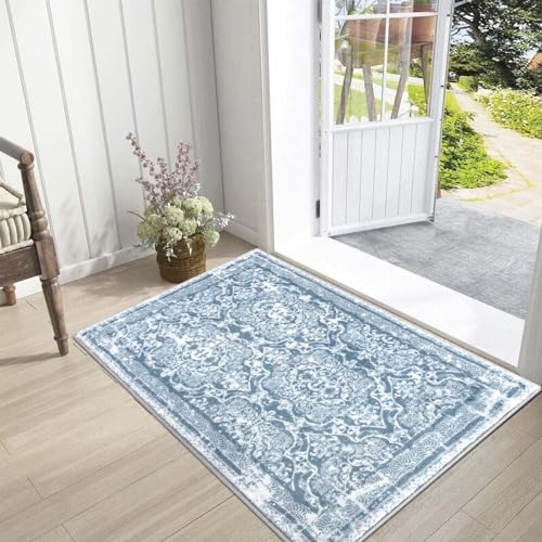 Vaukki Hallway Runner 2x3 ft, Cyan Vintage Shaggy Soft Kitchen Rug - color: Cyan, size: 2' x 3'(Runner)