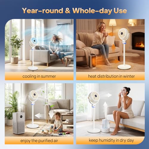 ROVSUN Standing Fan for Bedroom, 120°+90°Omni-directional Oscillating Fan, 40" Air Circulator, Pedestal & Tabletop Fan with Adjustable Height, Remote, LED Display, 3-Speed and 12H Timer, White - color: White-40"