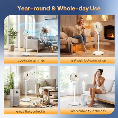 ROVSUN Standing Fan for Bedroom, 120°+90°Omni-directional Oscillating Fan, 40" Air Circulator, Pedestal & Tabletop Fan with Adjustable Height, Remote, LED Display, 3-Speed and 12H Timer, White - color: White-40"