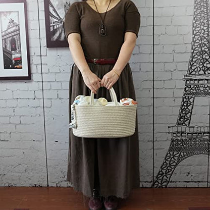 XUANGUO Cotton Rope Baby Diaper Caddy Organizer Basket with Handles Oatmeal - color: oatmeal, size: Regular