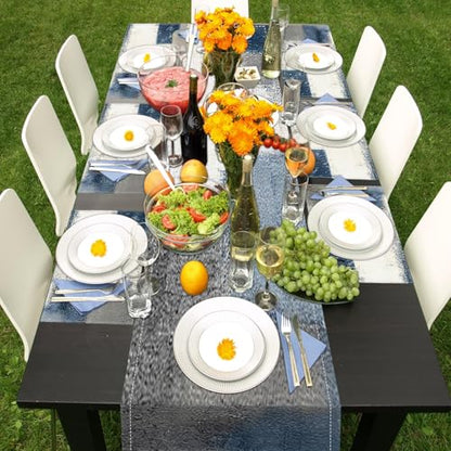ArtSocket Table Runner and Placemats Set of 6, Abstract Farmhouse - color: Abstract Blue Grey