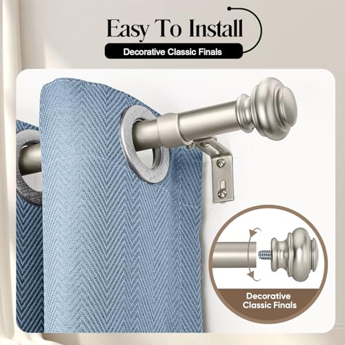 SIMEWIN Heavy Duty Curtain Rods 72 to 144 Inches, 1 Inch Silver for Bedroom, Living Room, Patio, Kitchen, Adjustable With Classic Finials, Silver Finishing - color: Silver, size: 28"-144"