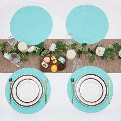 SHACOS Round Placemats Set of 6 Washable 15 inch Round Table Mats Cotton Polyester Woven Braided Place Mats for Dining Table (Aqua, 6) - color: Aqua, size: Set of 6