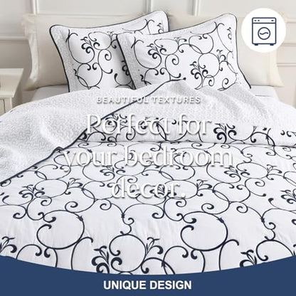 100% Cotton Oversized Queen Bedspread 120x102, Navy White - color: White/Navy Blue, size: Oversized Queen(120"x102")