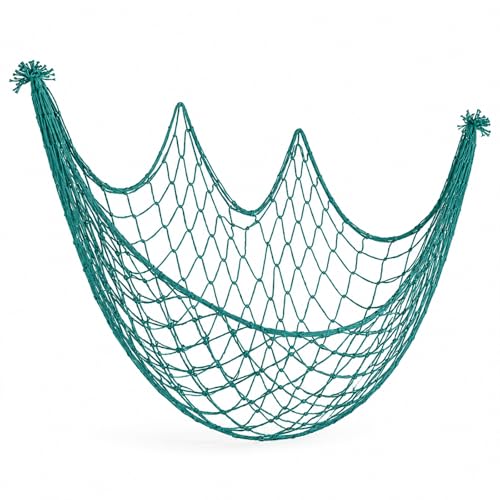 Decorative Fishing Net for Party,80x40 Inch Large Decorative Fish Netting Table Runner, Wall Photo Hanging Fishnet for Nautical Mermaid Pirate Hawaii Beach Under the Sea Party Decorations, Aqua - color: Aqua