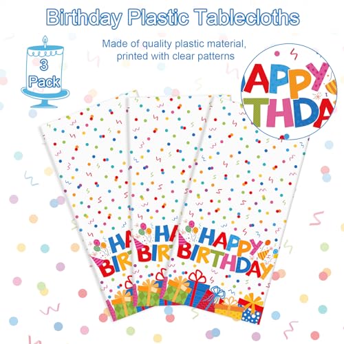 3 Pack Plastic Birthday Tablecloth, Disposable PE Happy Birthday Tablecloth - color: Happy Birthday