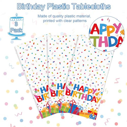 3 Pack Plastic Birthday Tablecloth, Disposable PE Happy Birthday Tablecloth - color: Happy Birthday