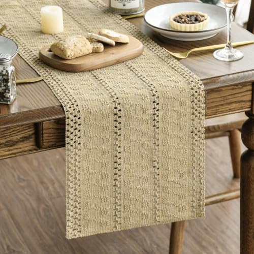 Artoid Mode Burlap Brown Woven Farmhouse Hollow Table Runner 12x36 Inch - color: Burlap Brown, size: 12" x 36", Table Runner